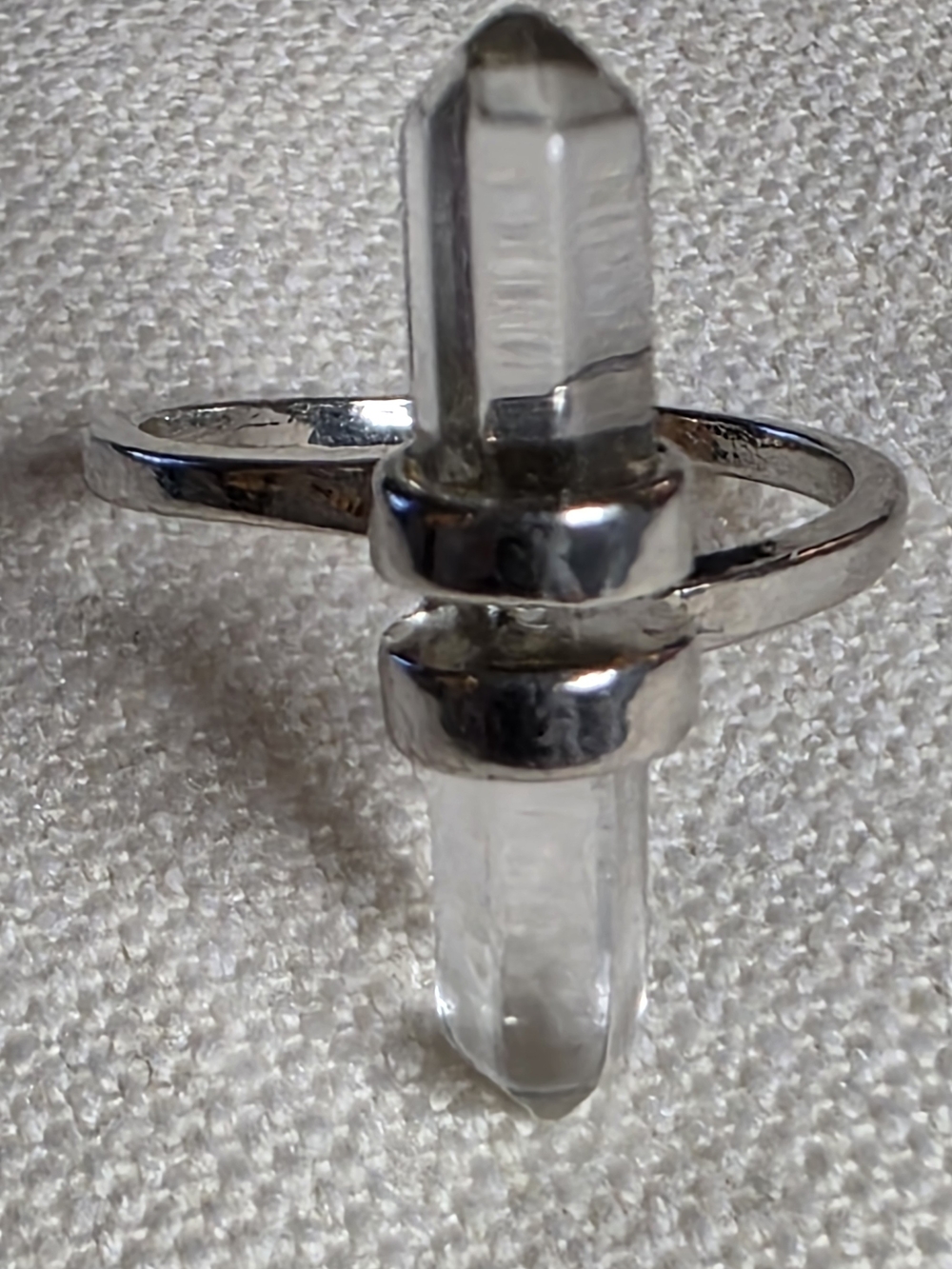 Crystal Point Quartz Double Terminated Ring Silver Tone Size 6.5 - Picture 2 of 4